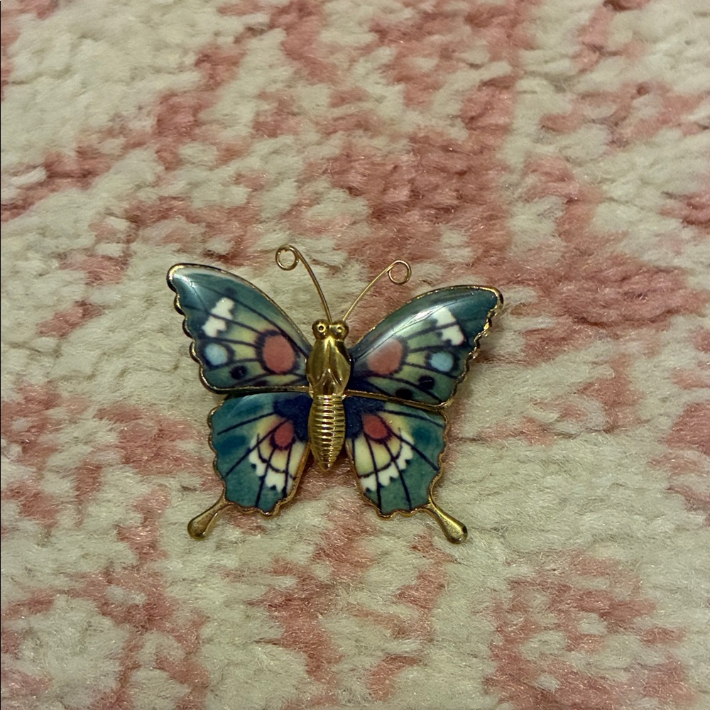 ✴️Enamel Butterfly Brooch in Teal and Pink